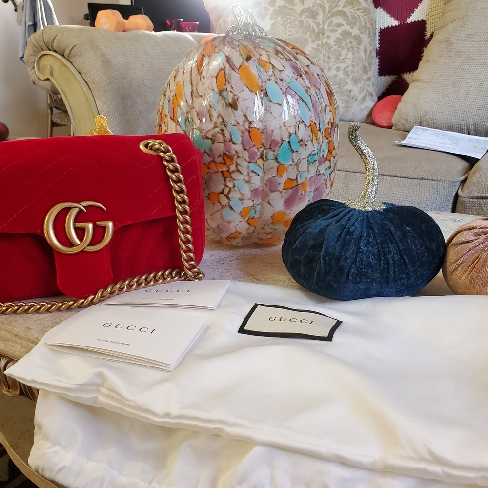 Gucci Marmont Hibiscus Red Quilted Shoulder Bag